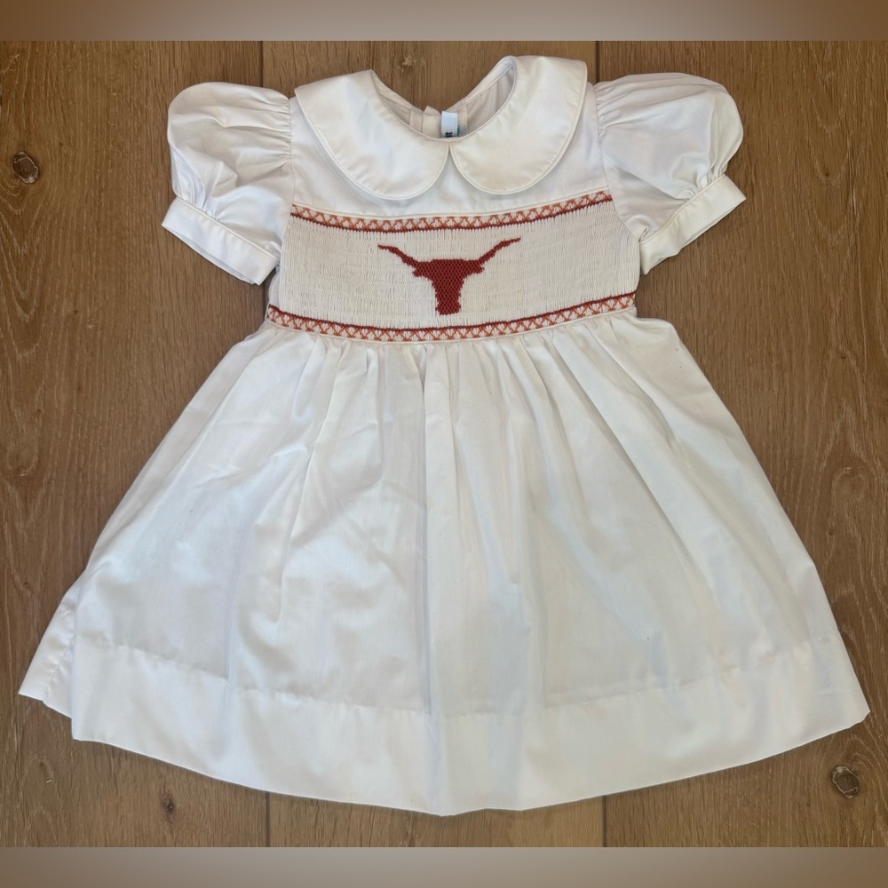 White Smocked Longhorn Cotton Dress for Girls